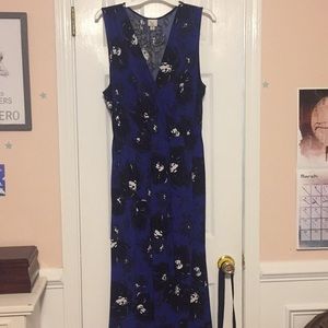 Blue and Black Sleeveless Floral Maxi Dress